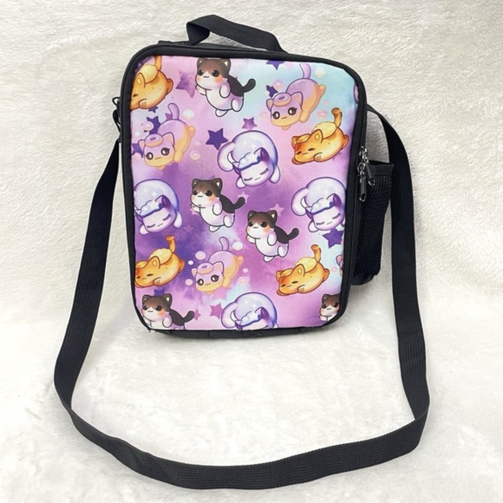 Cat Kitten Chibi Cartoon Art Lunch Box Bag Shoulder Strap Insulated Bottle Pouch